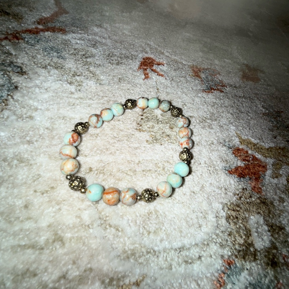 African Opal Jasper Elegant Beaded Bracelet with Gold Accents